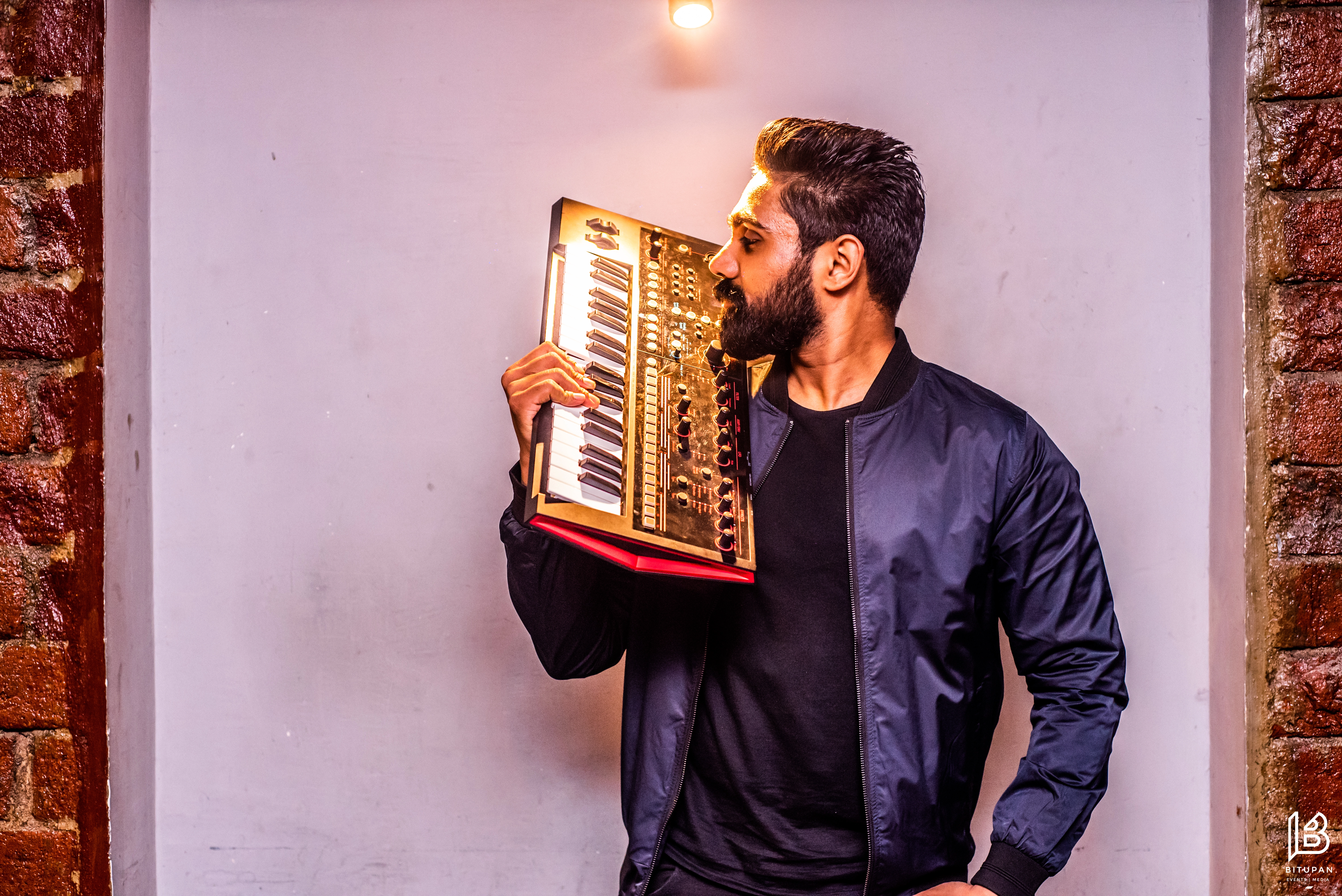 Jonas Monteiro with professional keyboard - showcasing musical versatility